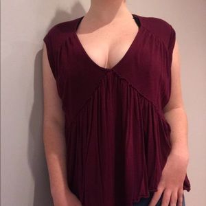 FREE PEOPLE Maroon Deep V Shift Top